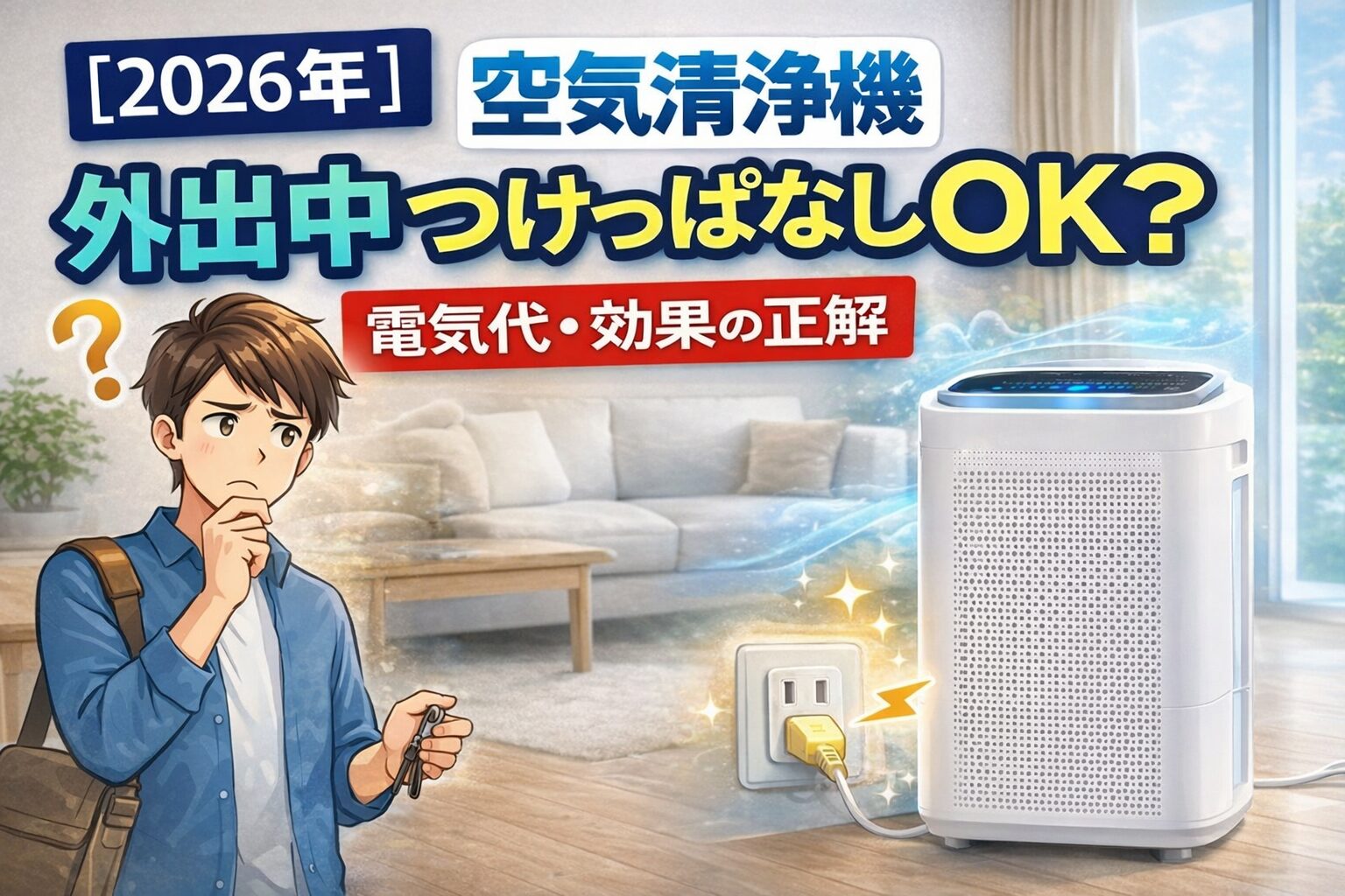 空気清浄機は外出中もつけっぱなしにするべき？電気代と効果の正解【2026年】