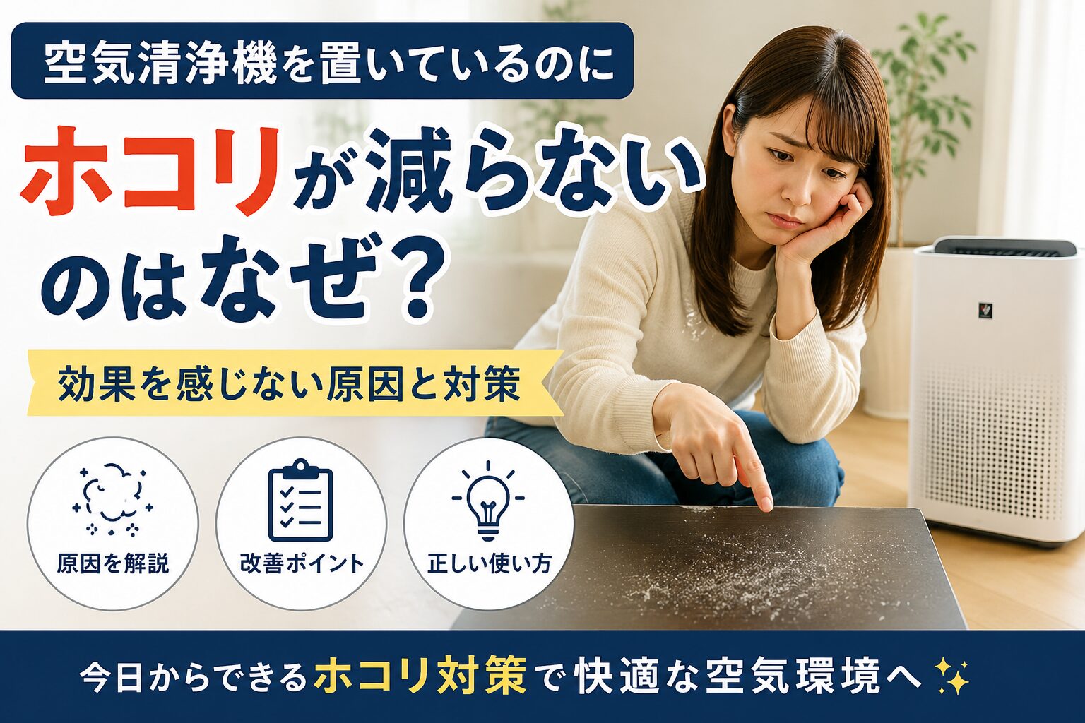 空気清浄機を置いているのにホコリが減らないのはなぜ?効果を感じない原因と対策